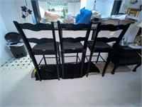 3-Black Wood Bar Stools w/Back & Seat Cushion