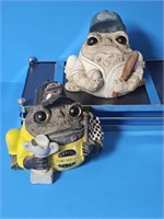 2 TOAD HOLLOW RESIN FROGS -RACING AND BASEBALL