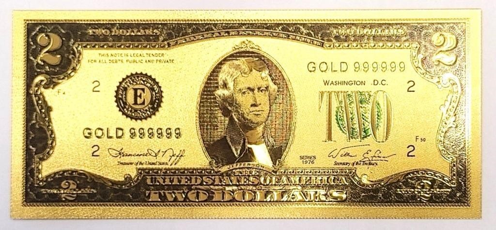 US $2 Novelty Gold Foil Bill