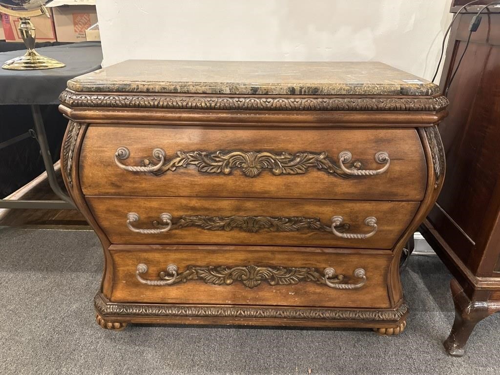 Three drawer marble top dresser