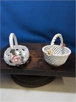 Group of 2 lovely little porcelain baskets with