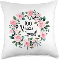 100 Years Loved 100th Birthday Pillow 18x18