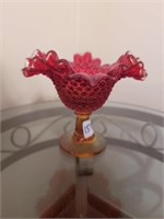 Amberina ruffle hobnail compote