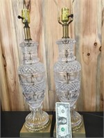 Set of Crystal and Brass Bedroom Size Lamps