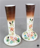 Painted Milk Glass Vases / 2 pc