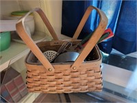Basket w duct tape, rulers, misc