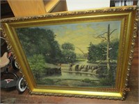 Vtg. Signed Oil on Canvas & Ornate Frame-38T x 44W