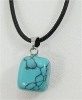 Turquoise Stone on Black Leather Chain