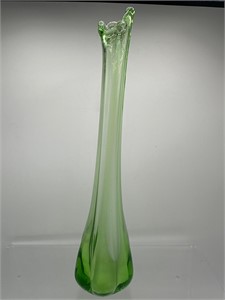 Vintage green opalescent swung glass vase