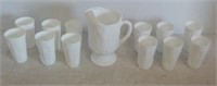 Milk Glass Pitcher and Cup Set.