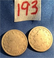1906,1910 V Nickels