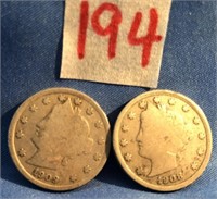 1908,1909 V Nickels