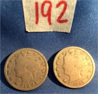 1905,1909 V Nickels