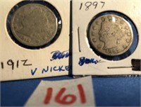 1897,1912 V Nickels