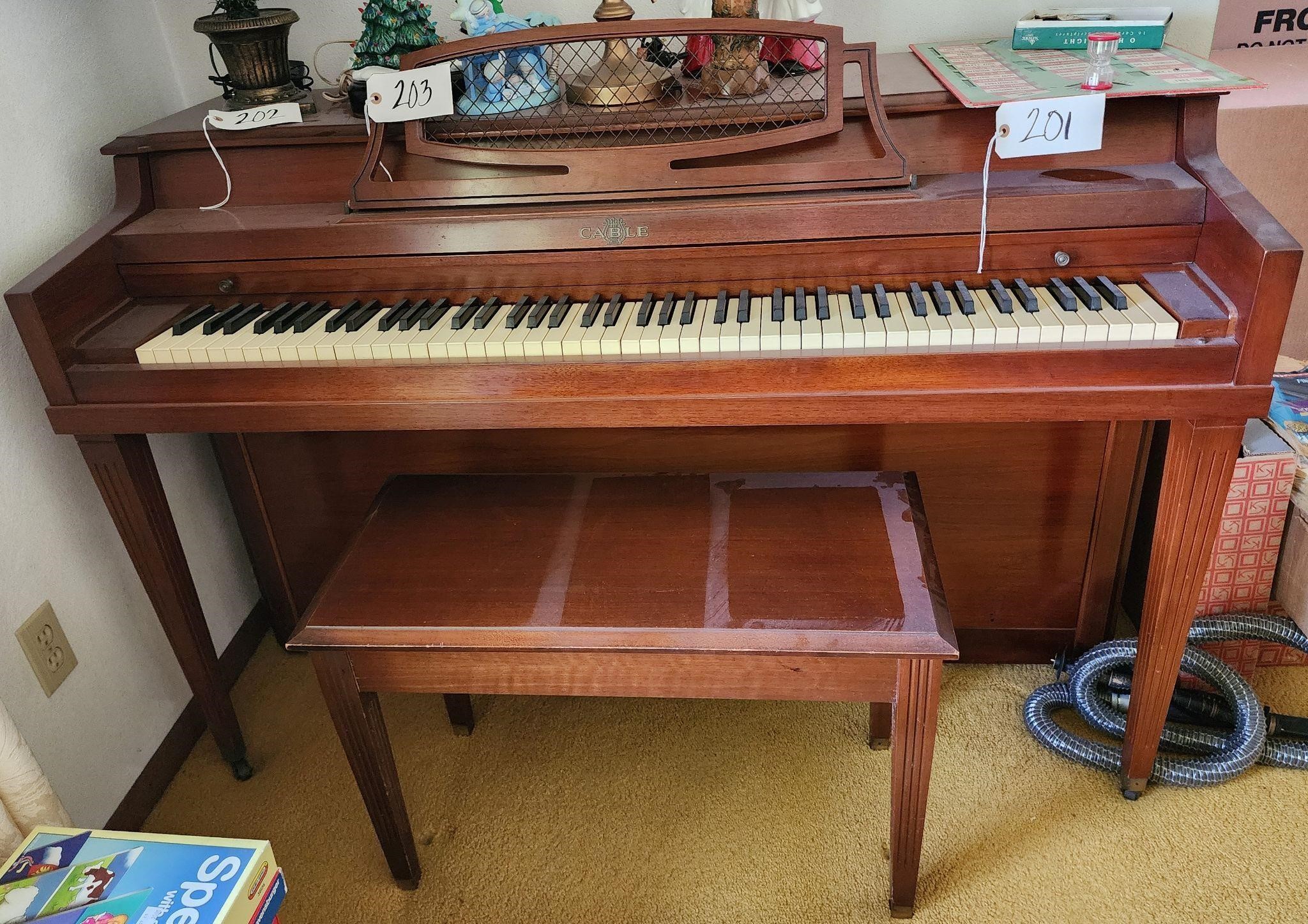 Cable Spinet Piano w/Bench & Lamp