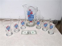 6 Old Style Beer Pilsner Glasses & Glass Pitcher