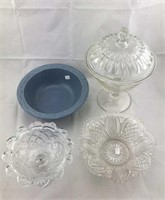3 Glass Dishes and 1 Ceramic Bowl