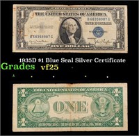 1935D $1 Blue Seal Silver Certificate Grades vf+