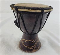 Mini Drum about 5" Tall, appears to be handmade.