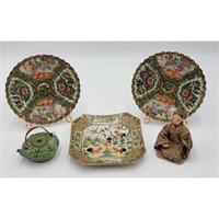 Grouping Of Chinese Plates & Japanese Teapot Doll