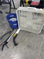 BOX FAN AND MOP BUCKET WITH PRUNERS