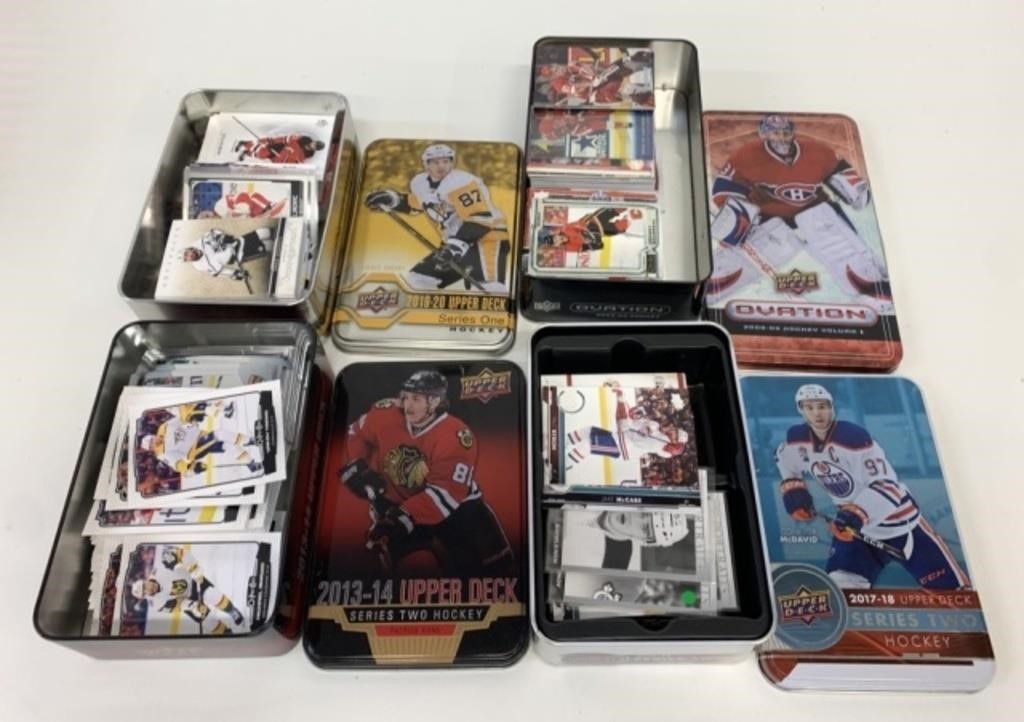 4 NHL Hockey Card Tins & Assorted Cards