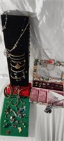assorted costume jewelry with small box