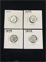 Lot of 4 Uncirculated 1959 Roosevelt Dimes