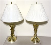Pair of brass table lights, brass floor light