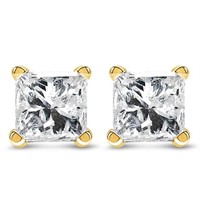 14K Gold Princess-Cut Diamond Push Back Earrings