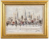 G. Kuhn Signed Cityscape Oil on Canvas Board