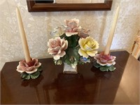 Nuova Capadimonte candleholders, and flower