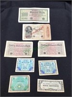 A lot of foreign paper currency including