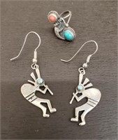 Marked Masha Sterling Kokopelli Earrings & Small