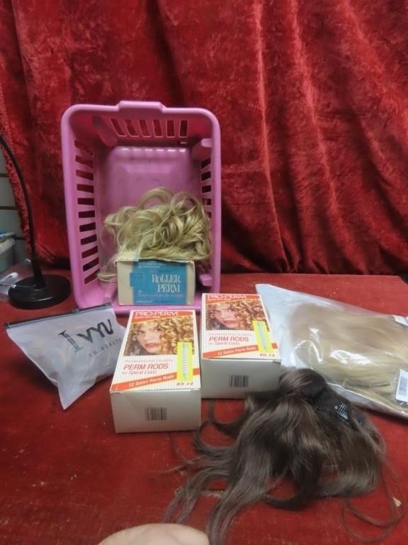 Wig hair pieces & perm boxes.