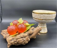 MCM Italian Bitossi Pedestal Bowl + grapes on wood