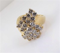 14K Yellow Gold Diamond Cluster Ring, 2CTW