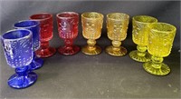 8 vintage colored glass goblets