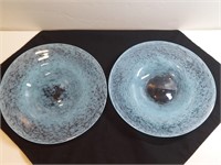 2pc Hand Blown Glass Plates Pale Blue Mackerel