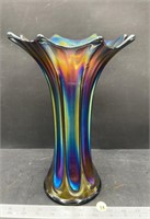 Carnival Glass Fluted Vase (12.5"H). 2 small