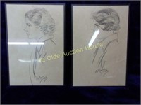 Two Signed Charcoal Sketches Dated 1936