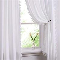 Pom-Pom White Velvet Curtains 84inches Long for