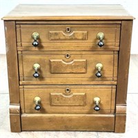 Antique Carved Wood 3-drawer Nightstand