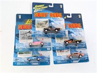 (5) JOHNNY LIGHTNING DIECAST CARS, SURF RODS