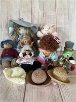 Assorted Dolls, Stuffed Characters & Dolls Hats