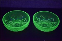 2 Hazel Atlas Diamond Arches Uranium Bowls