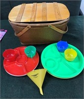 Red Mann Picnic Basket & Dishes
