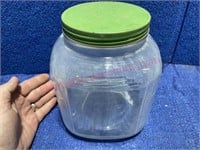 Antique 1-gallon glass canister (green lid)