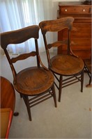 Lot of 2 Oak Round Bottom Oak Chairs **