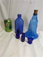 Wheaton Bottle 7 1/2" and Other Blue Bottles